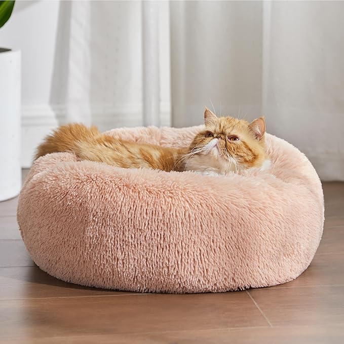 Bedsure Calming Cat Beds for Indoor Cats - Small Cat Bed Washable 20 inches, Anti-Slip Round Fluffy