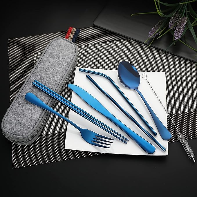 DEVICO Portable Utensils, Travel Camping Cutlery Set, 8-Piece including Knife Fork Spoon Chopsticks