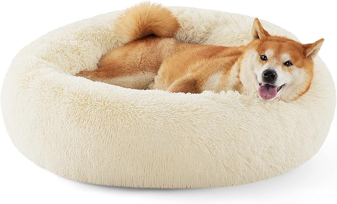 Bedsure Calming Dog Bed for Medium Dogs - Donut Washable Medium Pet Bed, Anti-Slip Round Fluffy