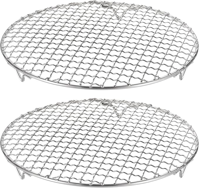 HARFINGTON 2pcs Round Cooking Rack 9.8-inch 201 Stainless Steel Cross Wire Barbecue Grill Net with