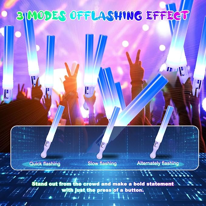 Reusable LED Glow Sticks(6 Pack), Blue Steady LED Flashing Bright Glow Light sticks, Equipped with