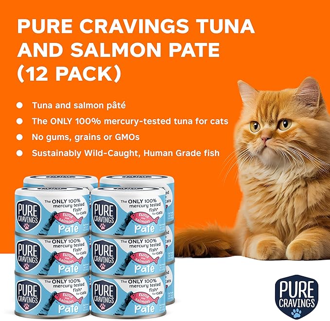 Pure Cravings Tuna and Salmon Pate, Canned Wet Cat Food, 100% Mercury-Tested, Moist Can Fish