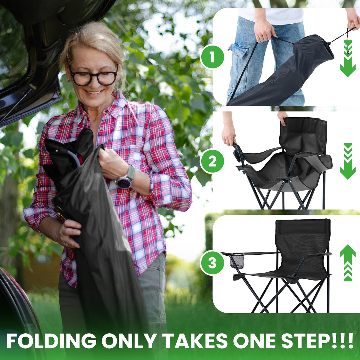 Canpsky 2 Pack Portable Camping Chairs Folding Lawn Chair Outdoor Lightweight Beach Chair with Cup