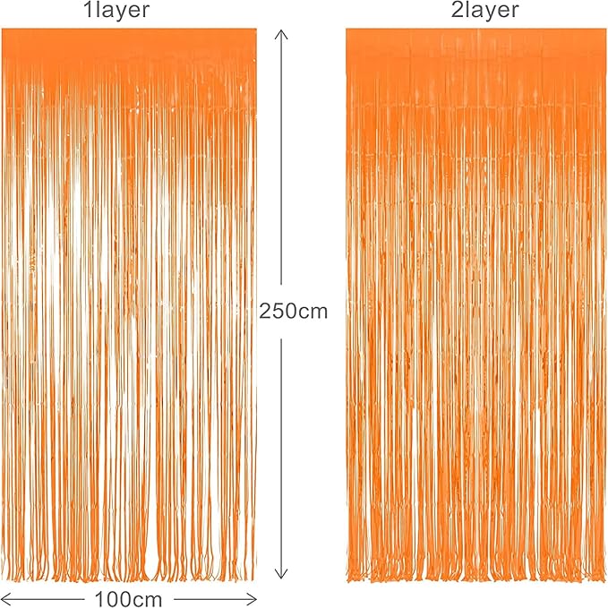 Foil Fringe Curtains Halloweens Decorations - Orange Tinsel Photo Backdrop Party Streamers for St