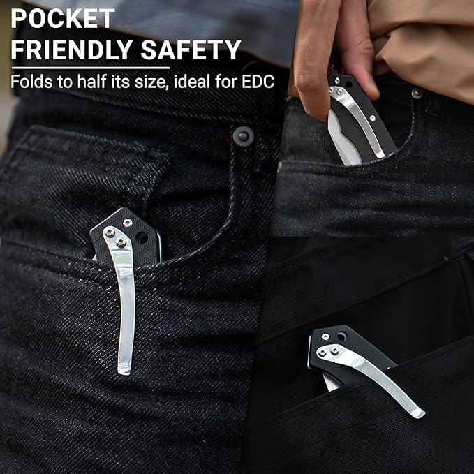 Pocket Folding Knife - 3.39" D2 Sheepsfoot Blade Stonewashed Finish - G10 Handle with Thumb Stud