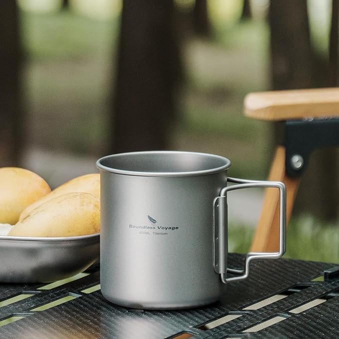 Titanium Coffee Mug Titanium Pots Titanium Cup with Foldable Handle Outdoor Camping Water Mug