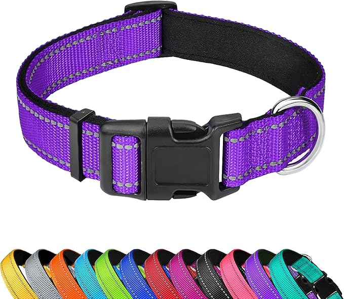 Reflective Dog Collar, Adjustable Soft Neoprene Padded Nylon Pet Collars with Buckle for Medium