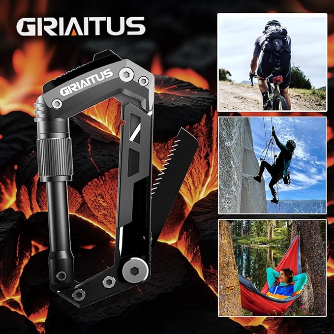 Carabiner Multitool with Pocket Knives, 8-in-1 EDC Carabiners, Serrated Knife, Rope Cutter