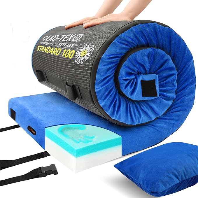 Memory Foam Camping Mattress pad, Comfortable Thick Floor Sleeping Mat for Adults with Waterproof