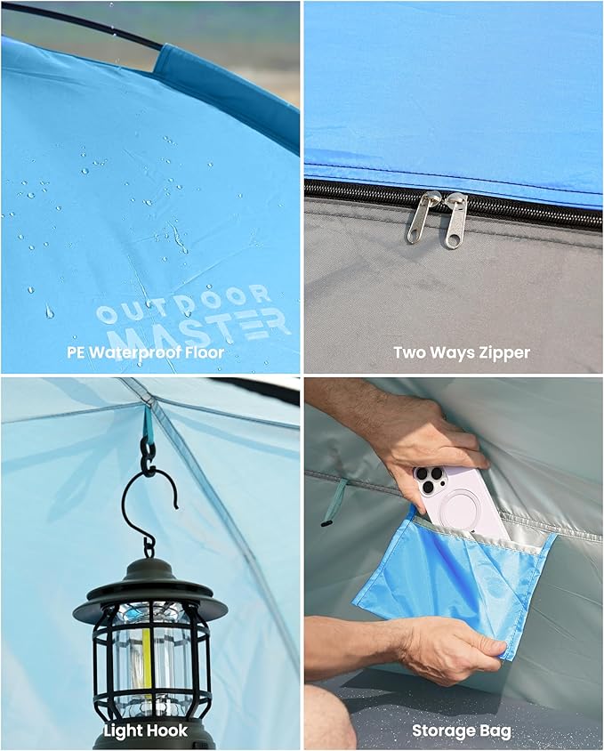 OutdoorMaster Beach Tent for 3/4 Person - Easy Setup Sun Shade Shelter, Portable Beach Shade Sun