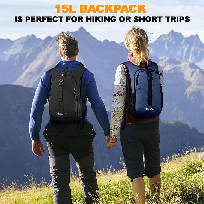 Seektop 15L Small Hiking Backpack for Women Men, Lightweight Hiking Packable Daypack with Phone