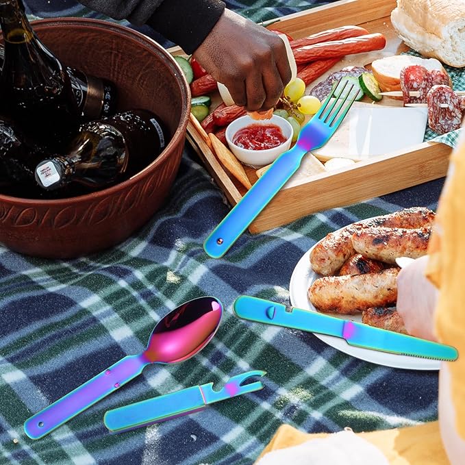 Camping Flatware Colorful Fork Spoon Knife Bottle Opener Silverware Outdoor Portable Cutlery