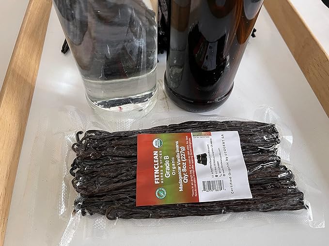 8oz Organic Madagascar Vanilla Beans Grade B for Extract. Certified USDA Organic. 5"-7" by