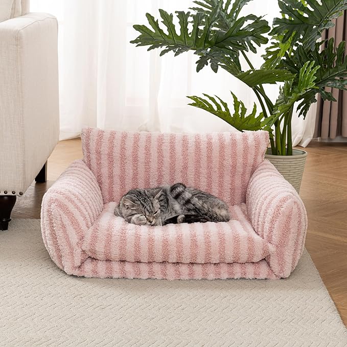 Hollypet Cat Bed Fluffy Plush Mutifuctional Double-Layer Soft Pet Couch Orthopedic Sofa Nest Beds