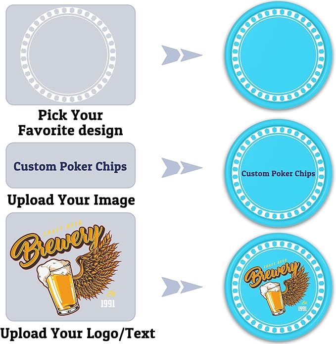200-1000 Custom Plastic Poker Chips,Drink Chips,Personalized Your Own Logo, Image and Text, Double