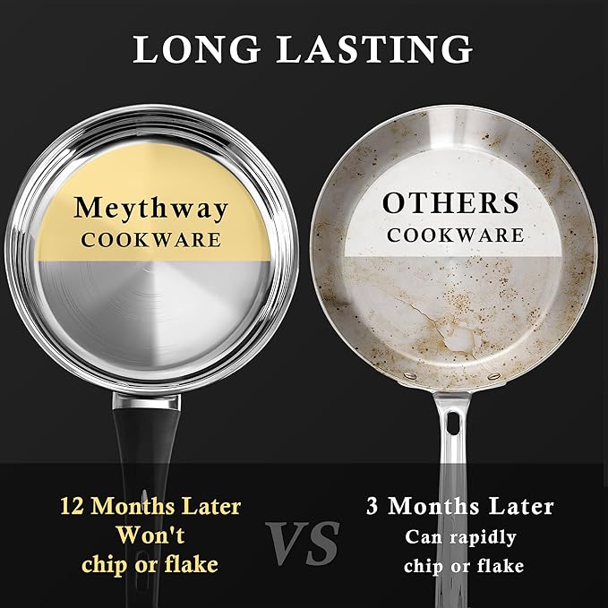 Meythway 𝐔𝐏𝐆𝐑𝐀𝐃𝐄 Stainless Steel Pots and Pans Set Non Toxic, 6PCs Kitchen Cookware Sets