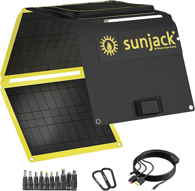 SunJack ??60 Watt Foldable Solar Panel, ETFE Waterproof Portable Solar Panel with Kickstands, USB-C