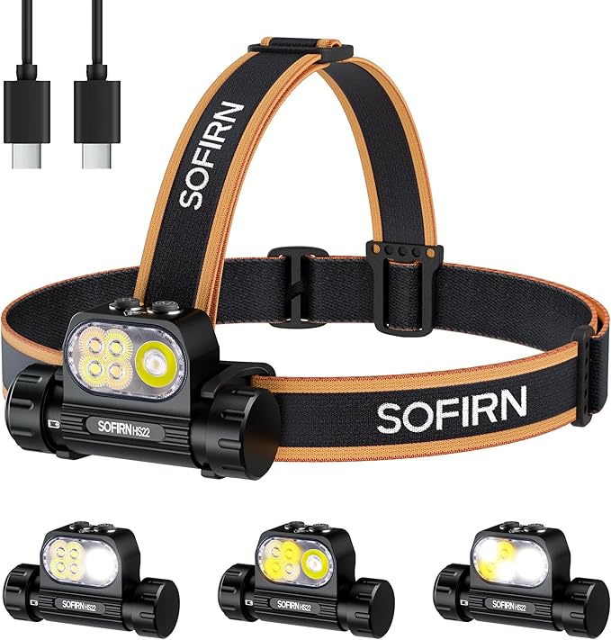 Sofirn HS22 Rechargeable Headlamp 2500 Lumen, 2700K-6500K Color Temperature Control, LED High
