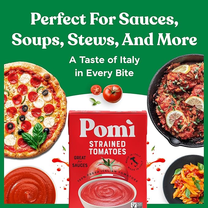 Pomì Strained Tomatoes 13.8oz (Pack of 12) - Creamy, Velvety Italian Tomato Puree, No Additives or