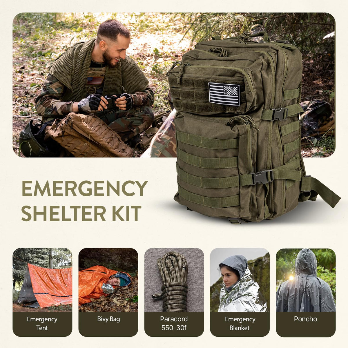 TacPreps Bug Out Bag Backpack Survival Kit, Prepper Emergency Survival Gear