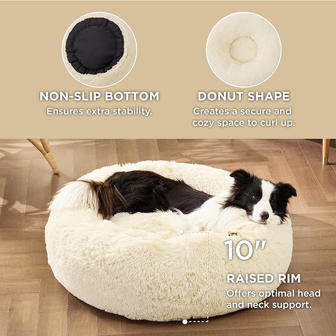 Bedsure Calming Dog Bed for Large Dogs - Donut Washable Large Pet Bed, Anti-Slip Round Fluffy Plush
