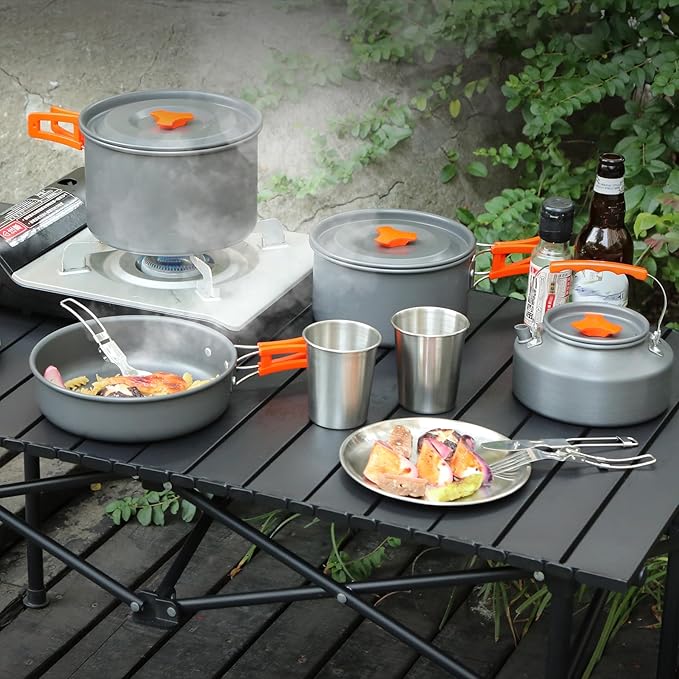REDCAMP 6/10/11/12/14/15/19 PCS Camping Cookware Mess Kit Camping Gear Campfire Utensils