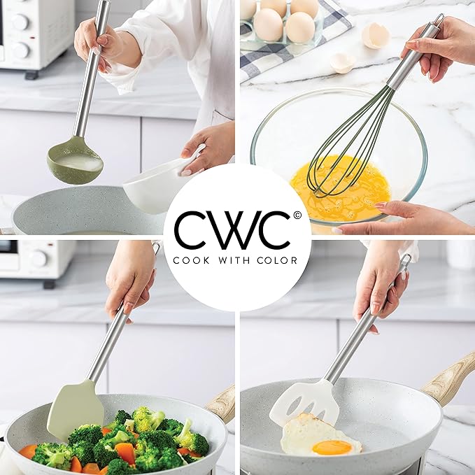 COOK WITH COLOR Silicone Cooking Utensils, Kitchen Utensil Set, Easy to Clean Silicone Kitchen