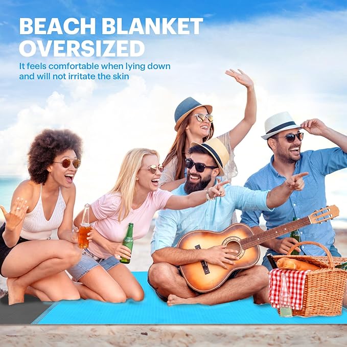 EASYFUN Beach Blanket Sandproof Oversized, 79''×83'' Extra Large Beach Mat, Portable Picnic Mat for