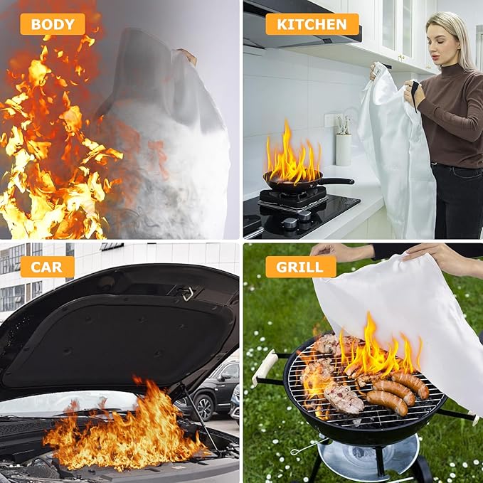 Emergency Fire Blanket, 4Pack Fiberglass Flame Retardant Fire Blankets Emergency for Home, Kitchen