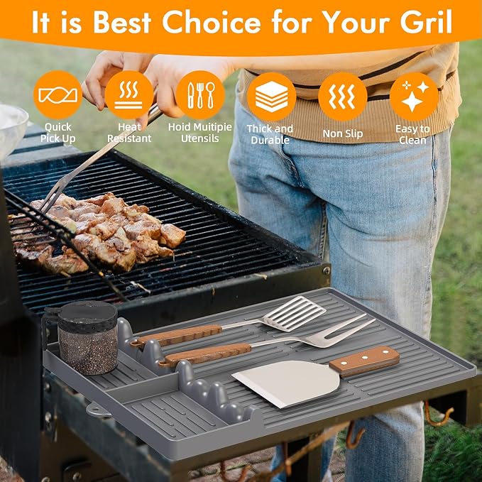 Griddle Mat Compatible with Blackstone, Silicone Grill Tools with Drip Pad, Spatula Mat for Outdoor
