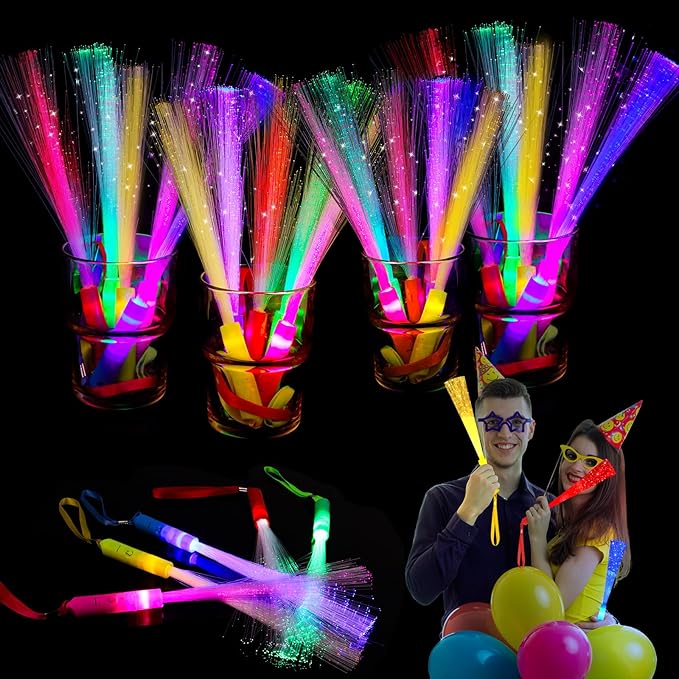 48PCS Fiber Optic Wand Glow Sticks, LED Light Up Wand, Glow in the Dark Party Supplies, Light Up