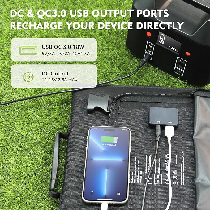 40W Solar Panel EnginStar 40 Watt Foldable Solar Panel for Portable Power Station w/QC3.0 USB Port