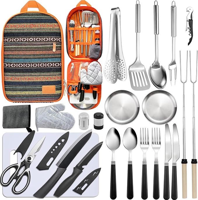 Camping Cooking Utensils Set - Camping Utensil Set Car Camping Cooking Essentials Gear for Camp