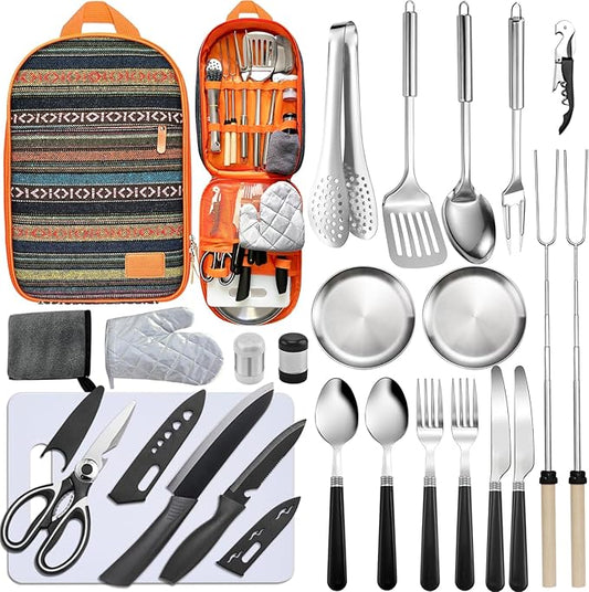 Camping Cooking Utensils Set - Camping Utensil Set Car Camping Cooking Essentials Gear for Camp