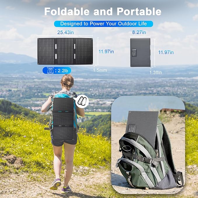30W Portable Solar Panel, Foldable Solar Panel Charger with QC3.0 USB-A USB-C & DC Output for