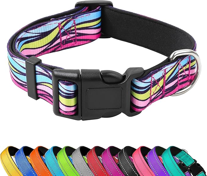 Reflective Dog Collar, Adjustable Soft Neoprene Padded Nylon Pet Collars with Buckle for Puppy and