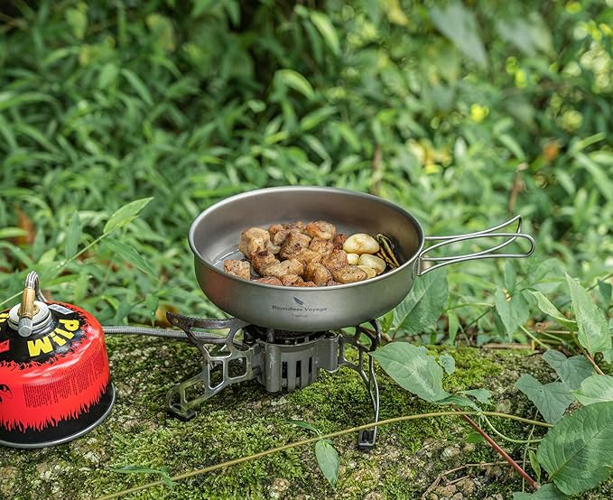 iBasingo 18cm Camping Frying Pan Titanium Skillet Saucepan Outdoor Cookware Lightweight Griddle