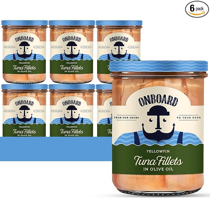 ONBOARD Yellowfin Tuna Fillets, Mediterranean Seafood Diet | Pescatarian Jarred Atun, Fresh Sea