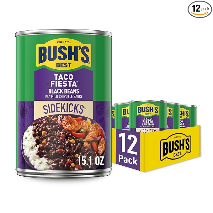 BUSH'S BEST 15.1 oz Canned Taco Fiesta Black Beans, Source of Protein and Fiber, Low Fat, Gluten