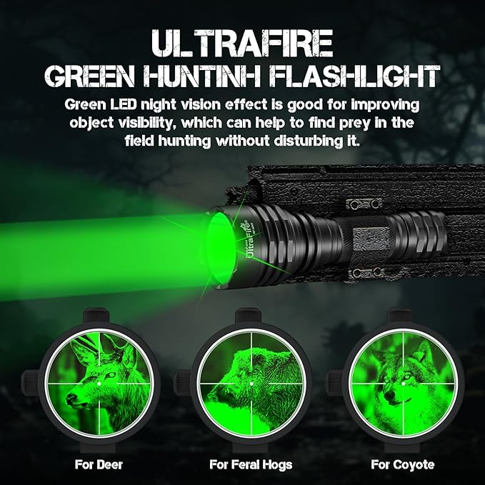 ULTRAFIRE 10W Green Hunting Flashlight 273 Yards Super Bright LED Green Flashlight for Night