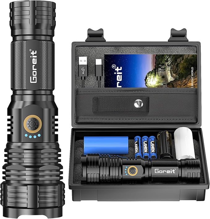 Goreit Flashlights LED High Lumens Rechargeable, 2000 Lumens XHP70.2 Super Bright Flashlight, Flash