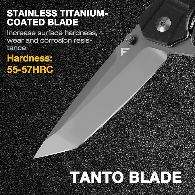 FLISSA Folding Pocket Knife, Tactical Knife with Liner Lock, Tanto Blade, Pocket Clip, Glass