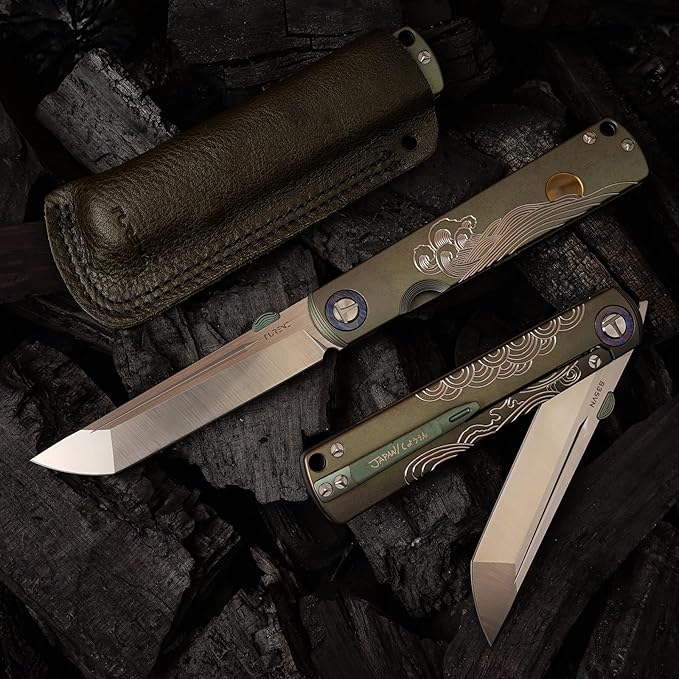 Handmade CPM-S35VN Powder Steel Japanese Pocket Knife, TC4 Titanium Alloy Handle, Camping and
