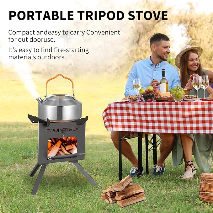Portable Tripod Camping Stove,Wood-Burning Rocket Stove with Carry Bag, Ideal for Camping, Backyard