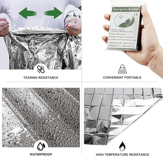 Emergency Foil Blanket Silver (25 Pack), Survival Thermal Mylar Blankets Individually Packaged