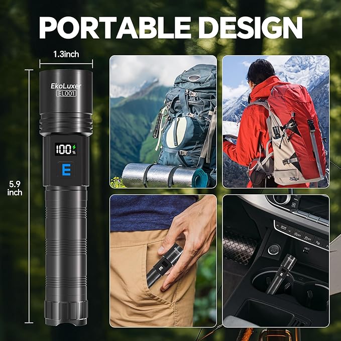 3Pack Rechargeable Flashlights 990,000 High Lumens, Super Bright Flashlight with LCD Digital