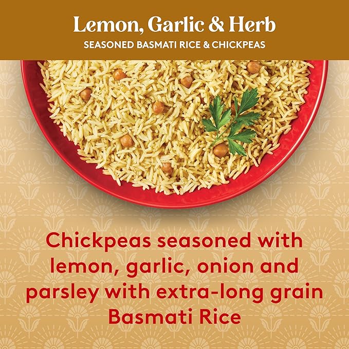 Royal Lemon, Garlic, and Herb Basmati White Rice and Chickpeas - Ready to Heat Basmati Rice - (6