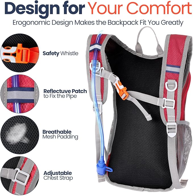 2 Pcs Kids Hydration Backpack with 1.5l Water Bladder Lightweight Kids Hiking Backpack Water