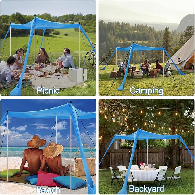 Beach Tent Sun Shelter with UPF 50+ UV Protection, Beach Canopy Sun Shade 11x11 FT with Sandbags