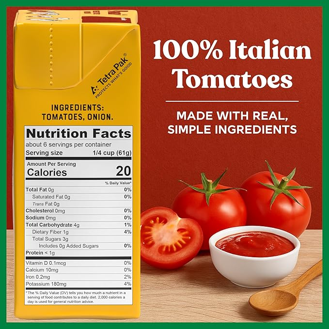 Pomì Crushed Tomatoes with Onion 13.8oz (Pack of 12) - Creamy, Velvety Italian Tomato Sauce No Salt